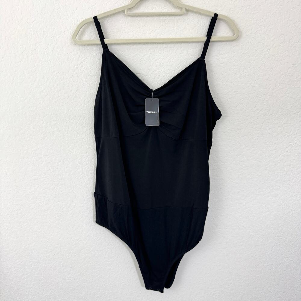 Torrid Womens Studio Knit Shirred Cami Bodysuit Size 1X Minimal Stretch Black